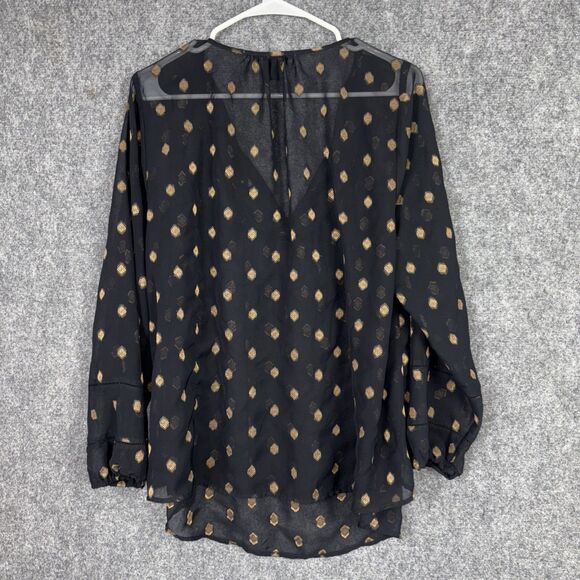 Lucky Brand Shirt Womens Size 2X Black Gold Sheer Boho WhimsiGoth Boho - Picture 2 of 8